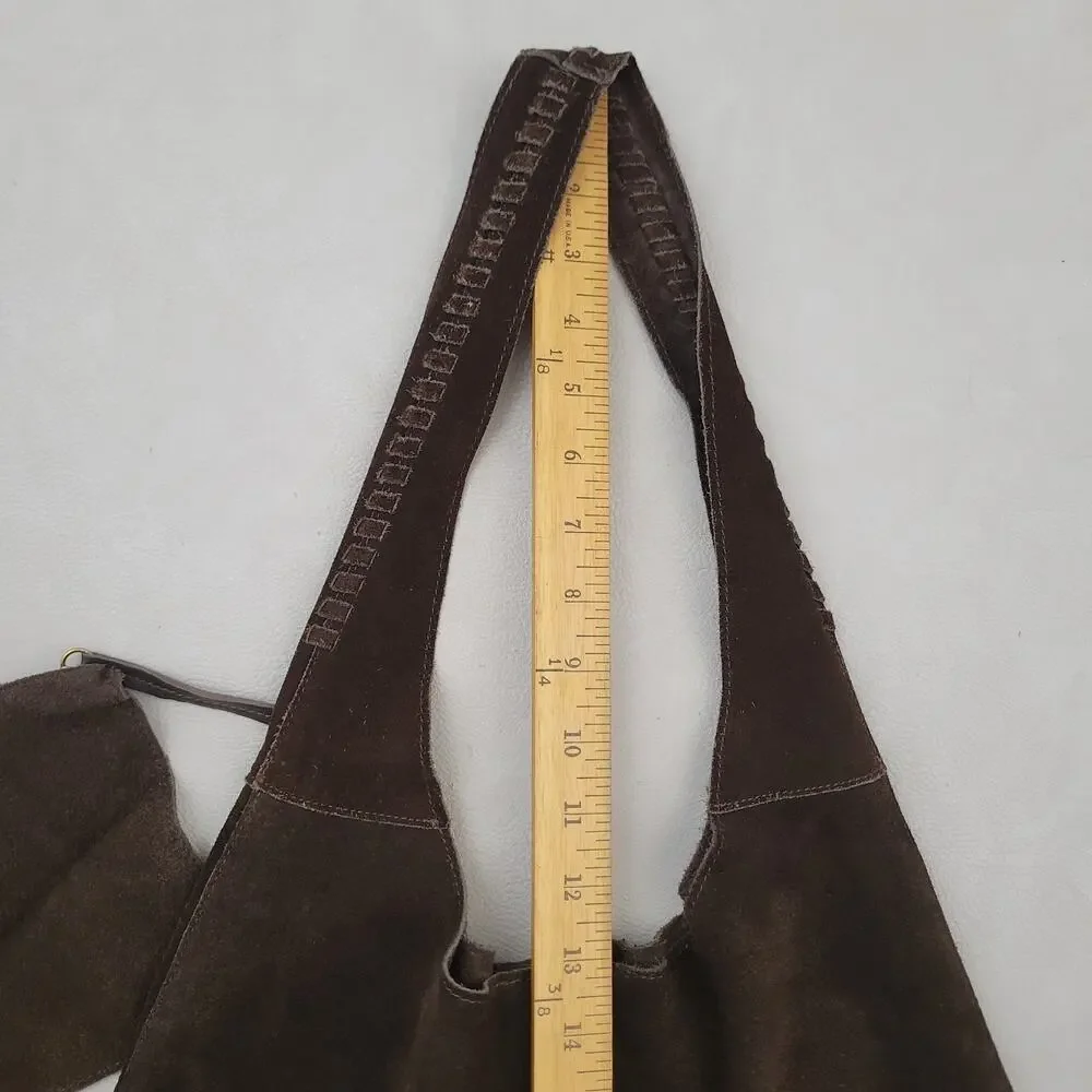 Haute Hippie 100% Leather Festival Boho Suede Hobo Brown Purse Bag Wallet